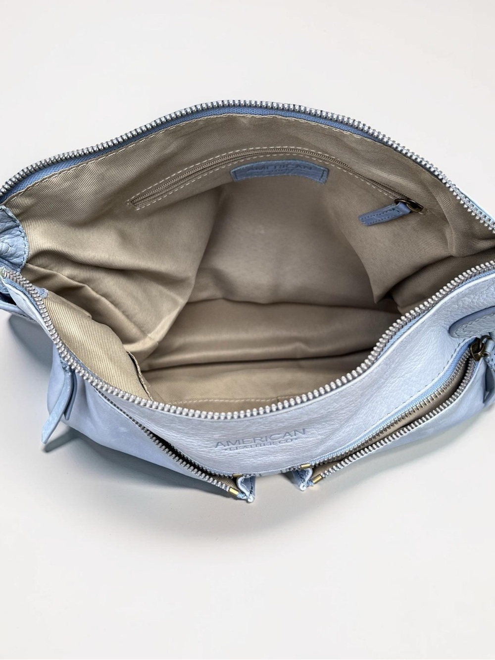American Leather Co Light Blue Leather Crossbody Shoulder Bag Large - Picture 8 of 12